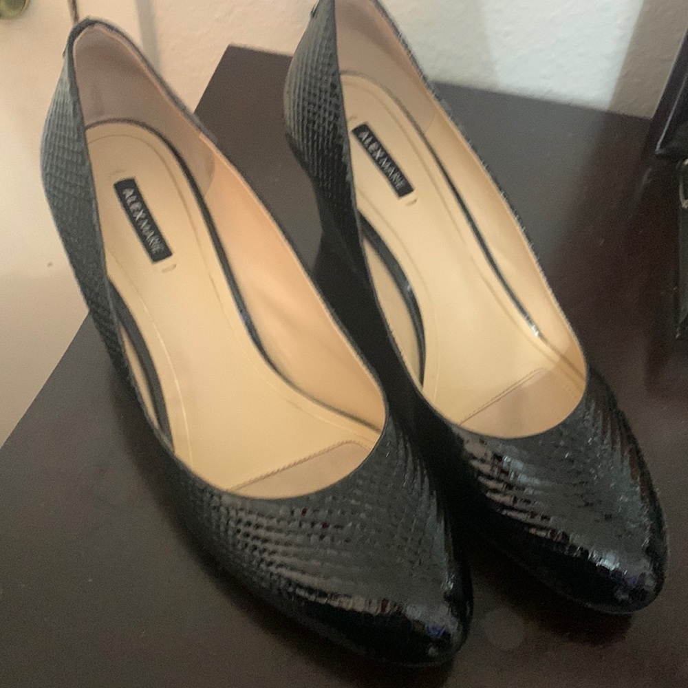 Black patent leather wedge heel